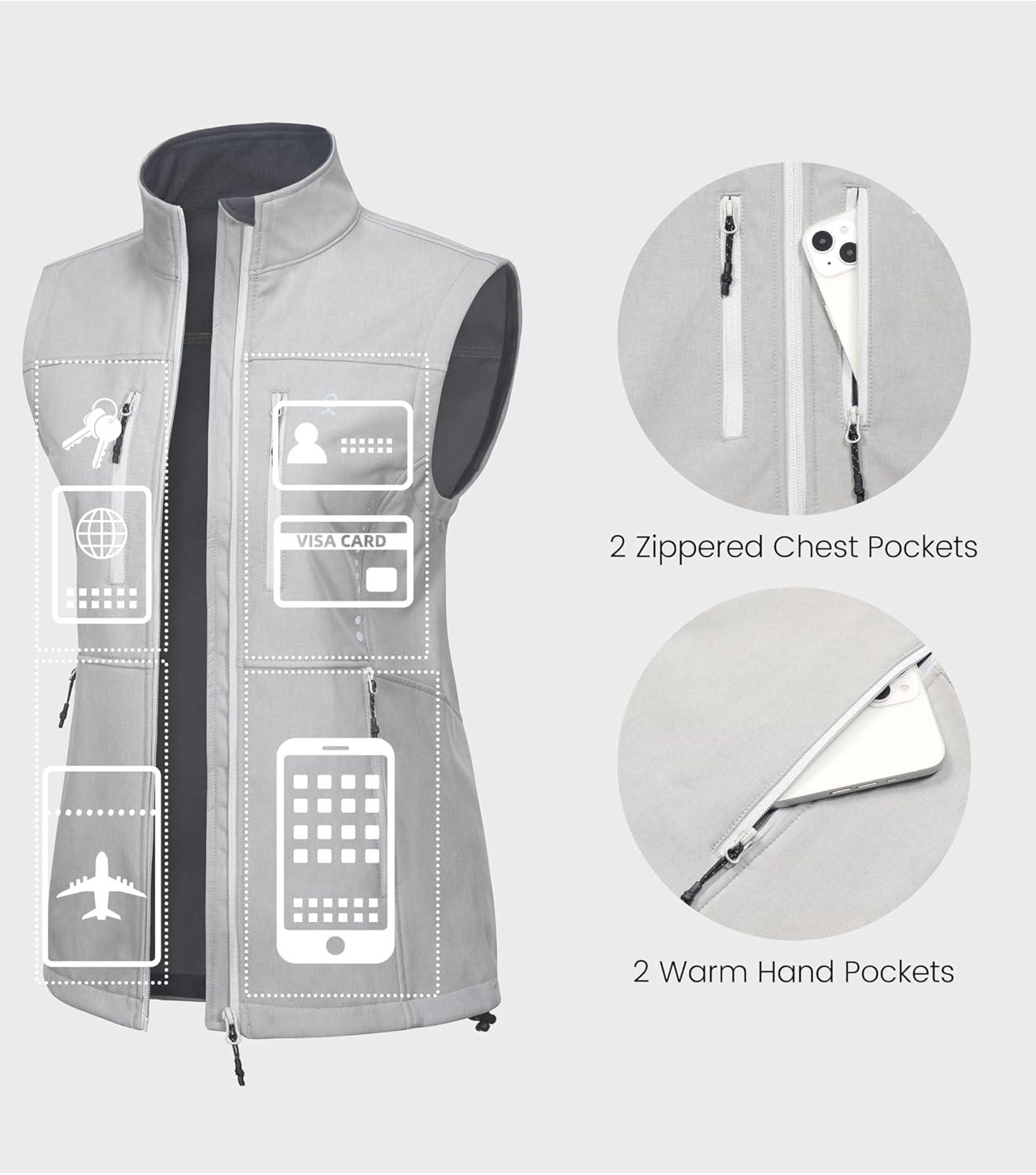 imageLittle Donkey Andy Womens Golf Vest Warm Fleece Lined Sleeveless Jacket for Hiking Travel RunningLight Gray4 Pockets