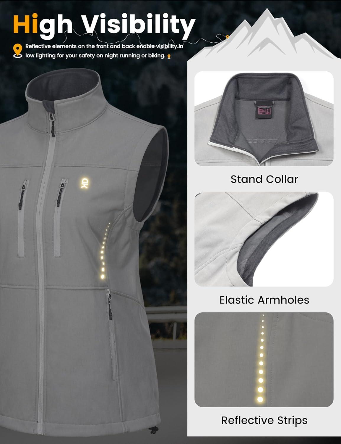 imageLittle Donkey Andy Womens Golf Vest Warm Fleece Lined Sleeveless Jacket for Hiking Travel RunningLight Gray4 Pockets