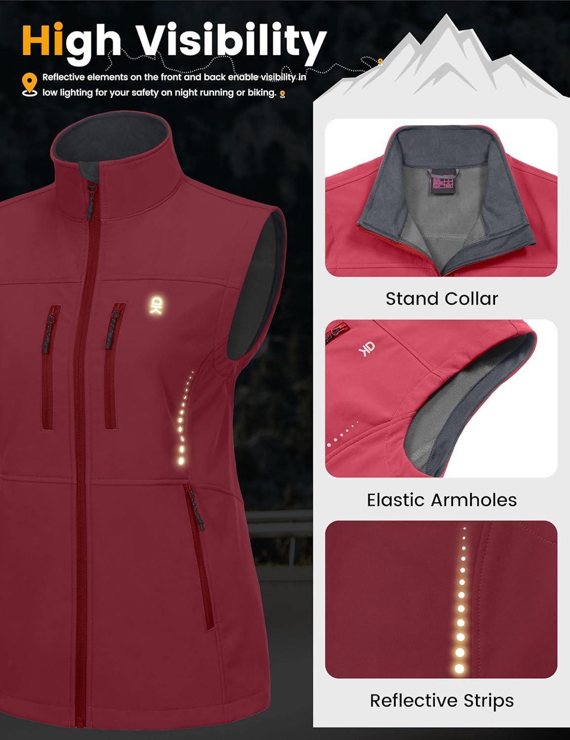 imageLittle Donkey Andy Womens Golf Vest Warm Fleece Lined Sleeveless Jacket for Hiking Travel RunningWatermelon Red4 Pockets