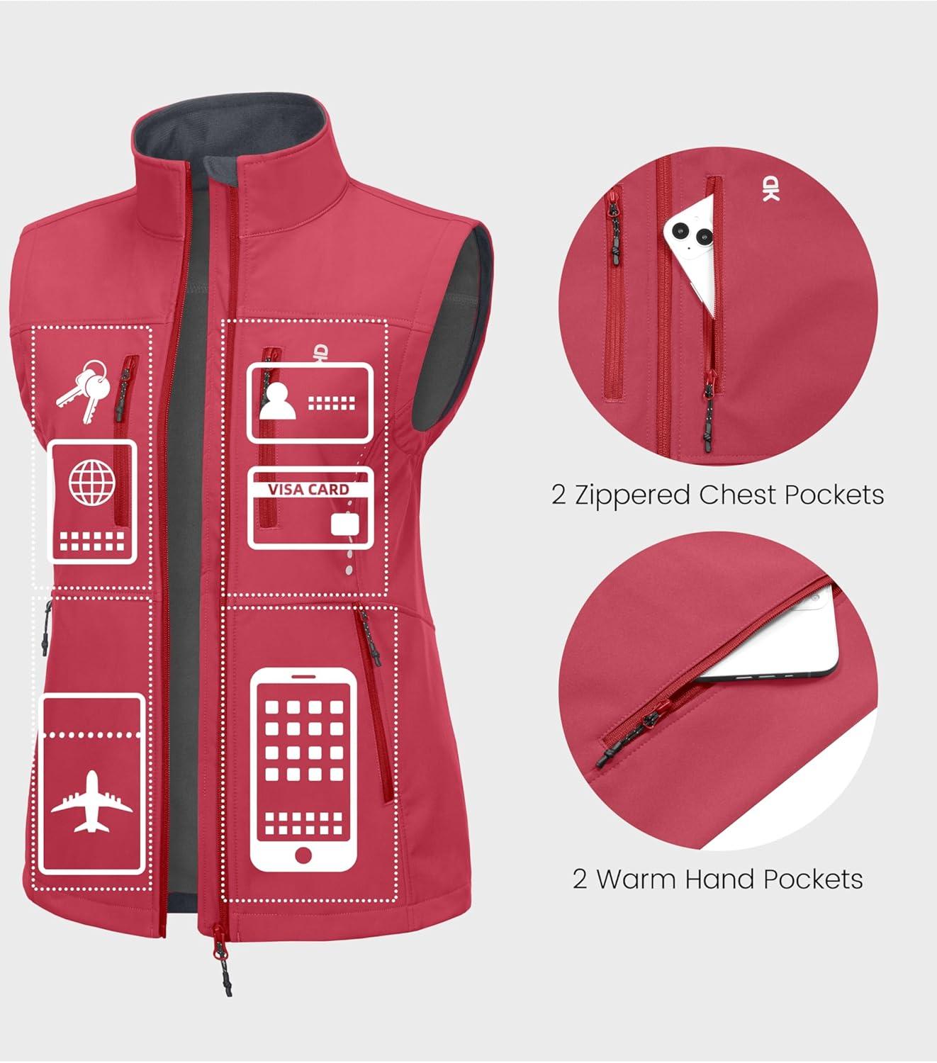 imageLittle Donkey Andy Womens Golf Vest Warm Fleece Lined Sleeveless Jacket for Hiking Travel RunningWatermelon Red4 Pockets