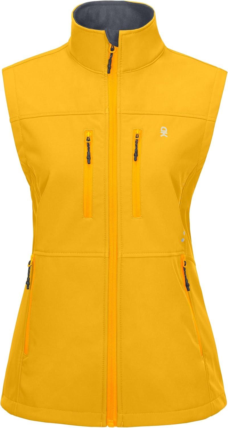 imageLittle Donkey Andy Womens Golf Vest Warm Fleece Lined Sleeveless Jacket for Hiking Travel RunningYellow4 Pockets