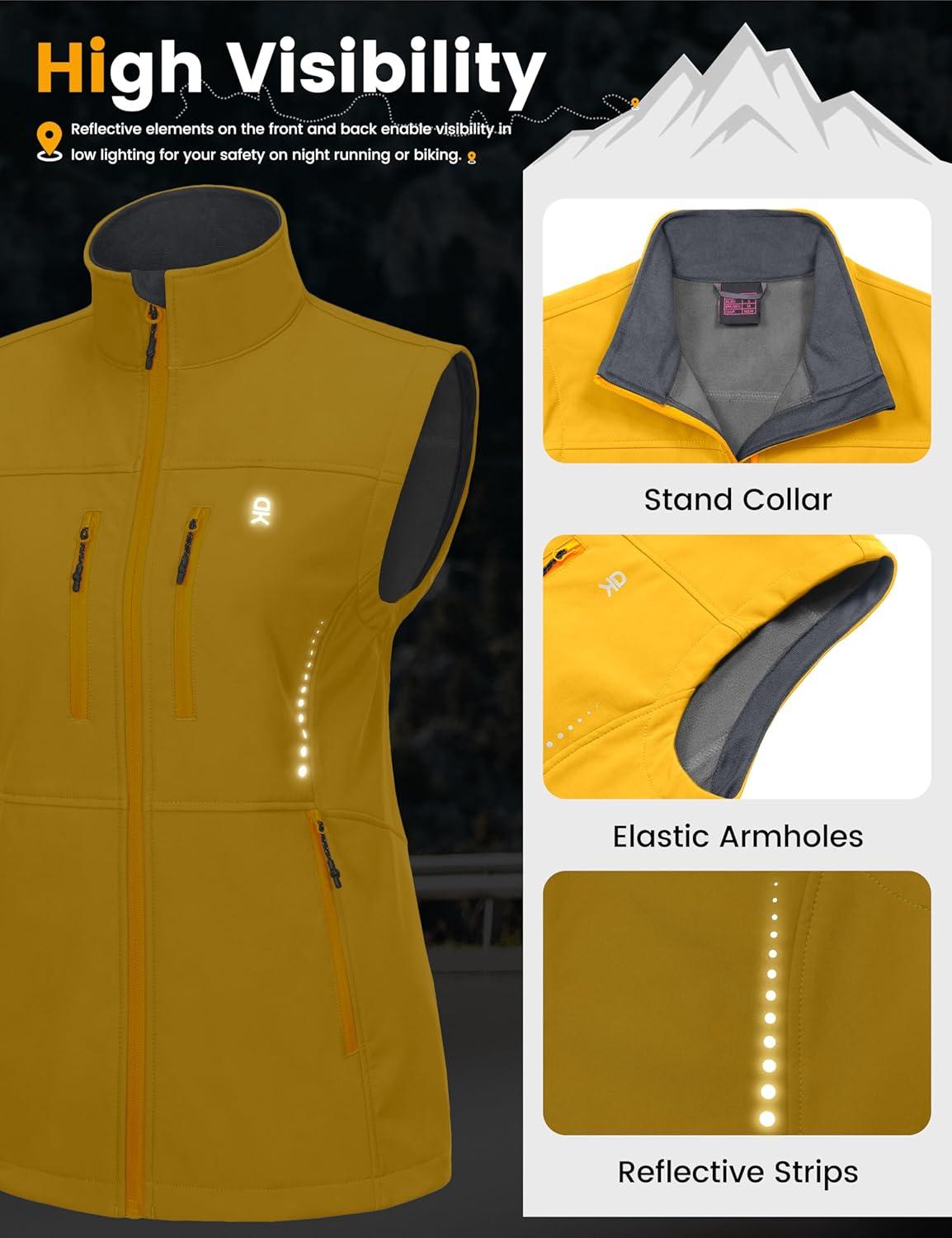 imageLittle Donkey Andy Womens Golf Vest Warm Fleece Lined Sleeveless Jacket for Hiking Travel RunningYellow4 Pockets