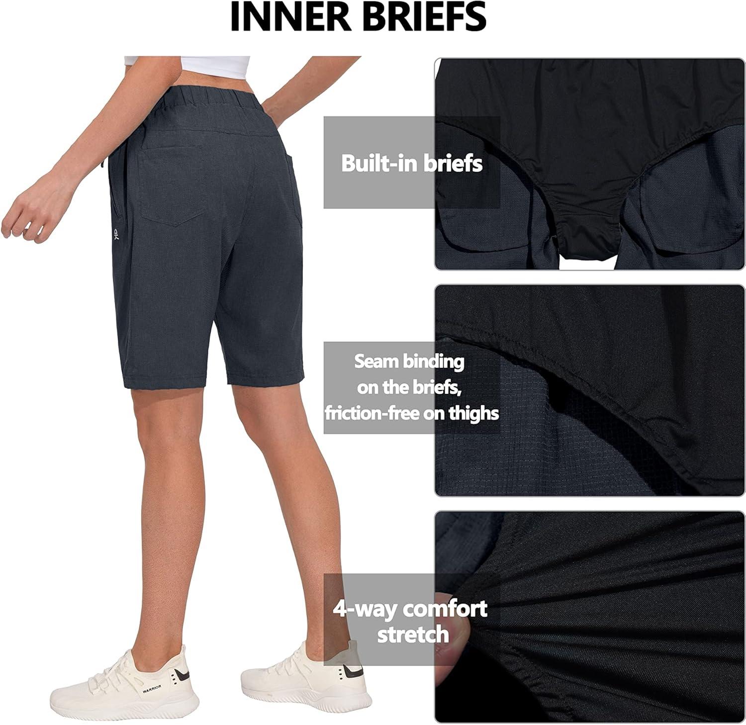 imageLittle Donkey Andy Womens Lightweight Breathable Hiking Shorts QuickDry Golf Shorts with Zipper Pockets AirHoles Tech Black Heather M