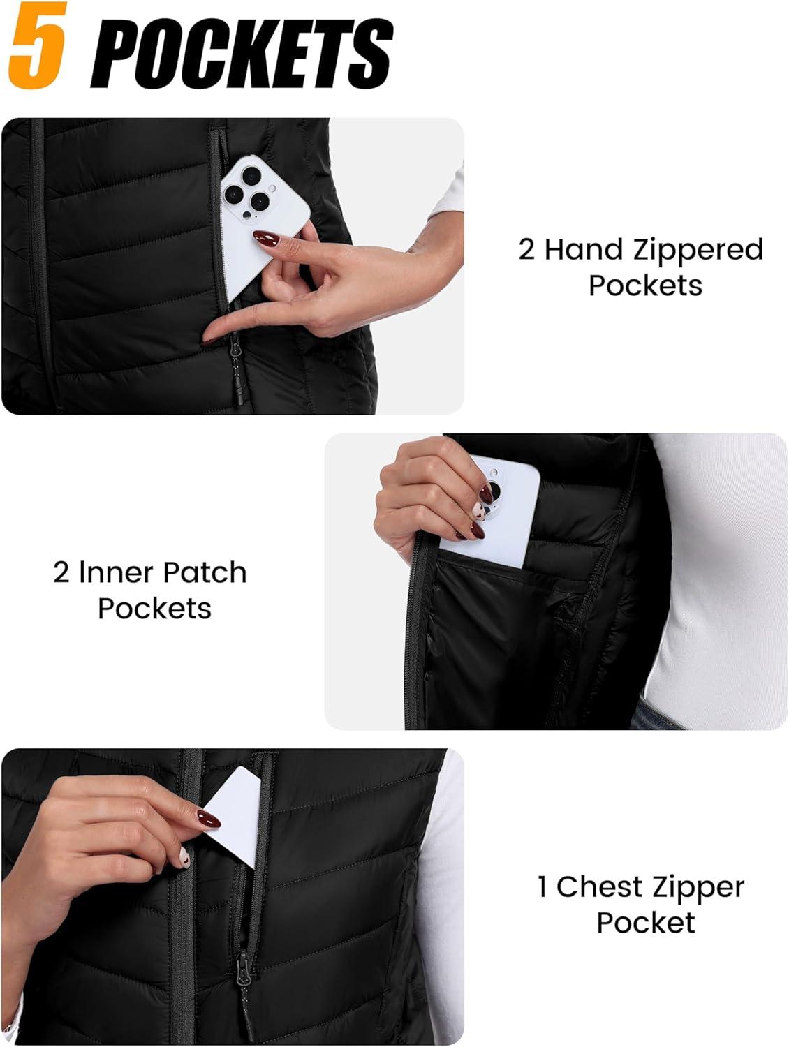 imageLittle Donkey Andy Womens Lightweight Packable Puffer Vest Outerwear Warm Sleeveless Winter Jacket for Golf HikingBlack
