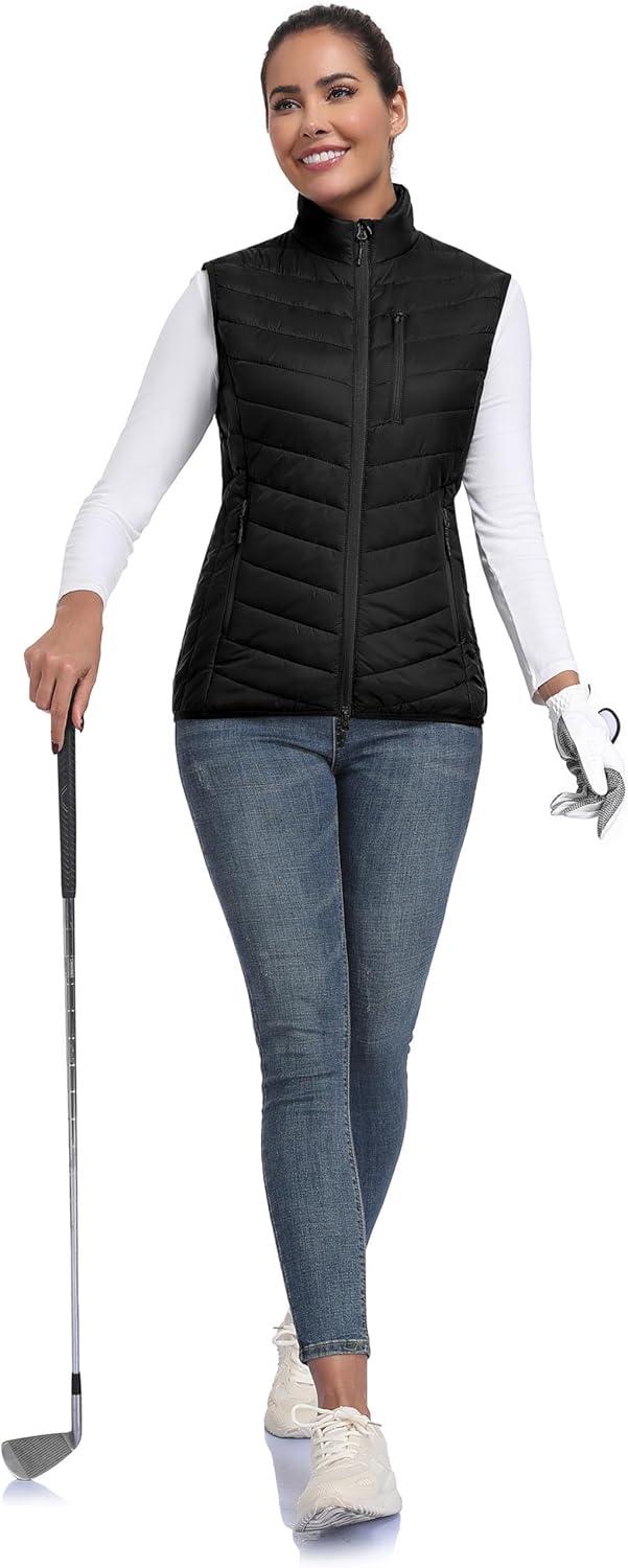 imageLittle Donkey Andy Womens Lightweight Packable Puffer Vest Outerwear Warm Sleeveless Winter Jacket for Golf HikingBlack