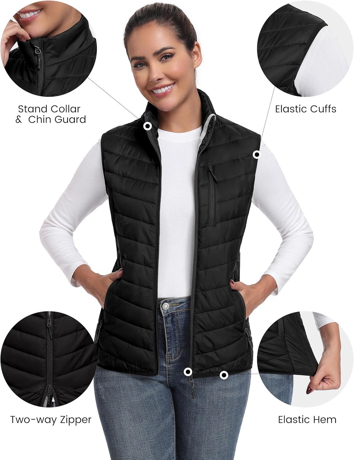 imageLittle Donkey Andy Womens Lightweight Packable Puffer Vest Outerwear Warm Sleeveless Winter Jacket for Golf HikingBlack