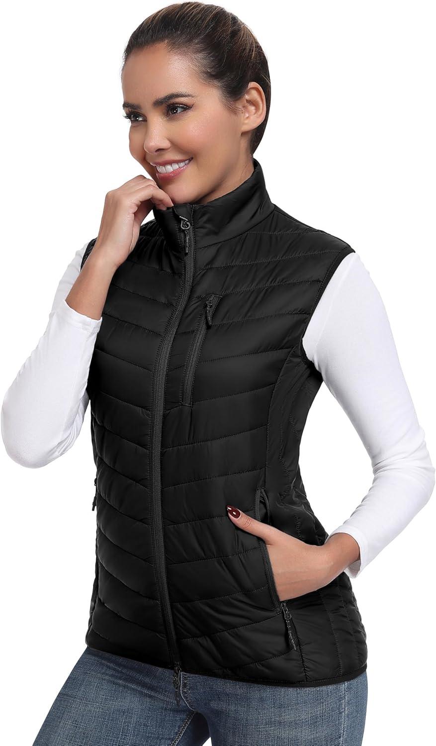 imageLittle Donkey Andy Womens Lightweight Packable Puffer Vest Outerwear Warm Sleeveless Winter Jacket for Golf HikingBlack