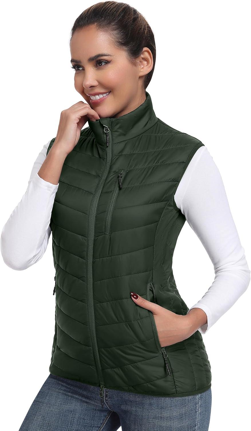 imageLittle Donkey Andy Womens Lightweight Packable Puffer Vest Outerwear Warm Sleeveless Winter Jacket for Golf HikingDark Green