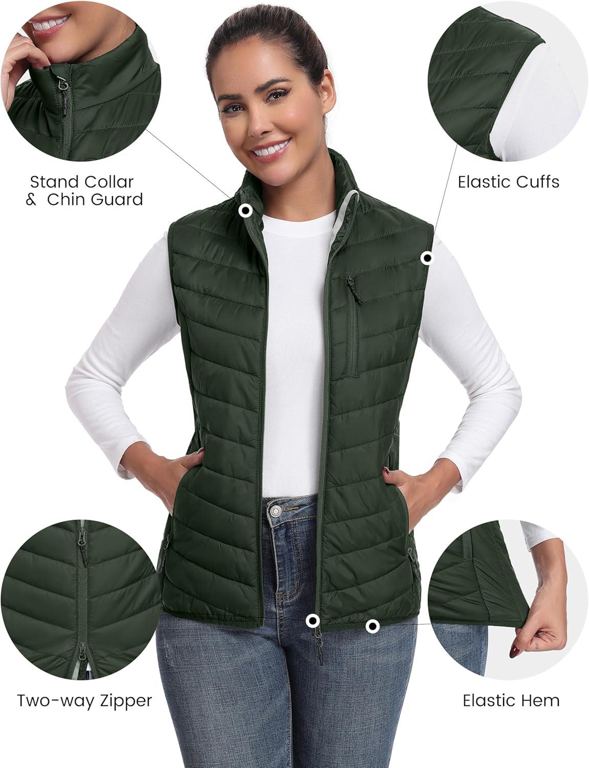 imageLittle Donkey Andy Womens Lightweight Packable Puffer Vest Outerwear Warm Sleeveless Winter Jacket for Golf HikingDark Green