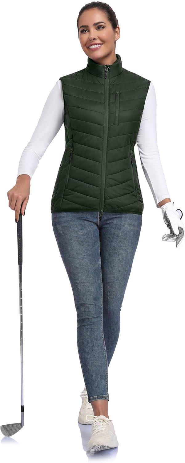 imageLittle Donkey Andy Womens Lightweight Packable Puffer Vest Outerwear Warm Sleeveless Winter Jacket for Golf HikingDark Green