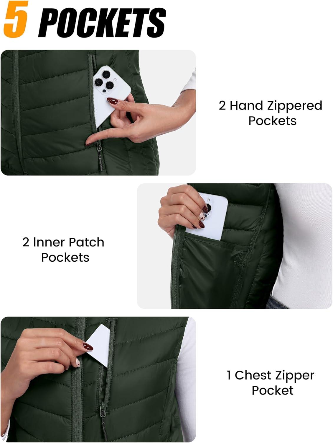 imageLittle Donkey Andy Womens Lightweight Packable Puffer Vest Outerwear Warm Sleeveless Winter Jacket for Golf HikingDark Green