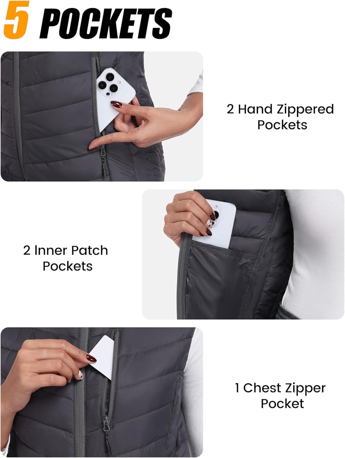 imageLittle Donkey Andy Womens Lightweight Packable Puffer Vest Outerwear Warm Sleeveless Winter Jacket for Golf HikingGrey