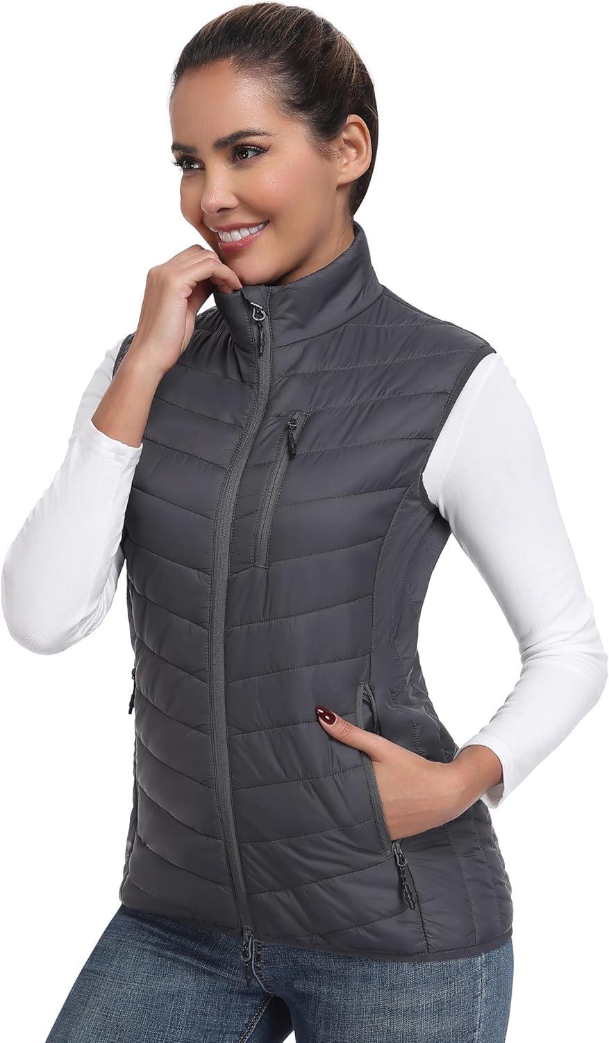 imageLittle Donkey Andy Womens Lightweight Packable Puffer Vest Outerwear Warm Sleeveless Winter Jacket for Golf HikingGrey