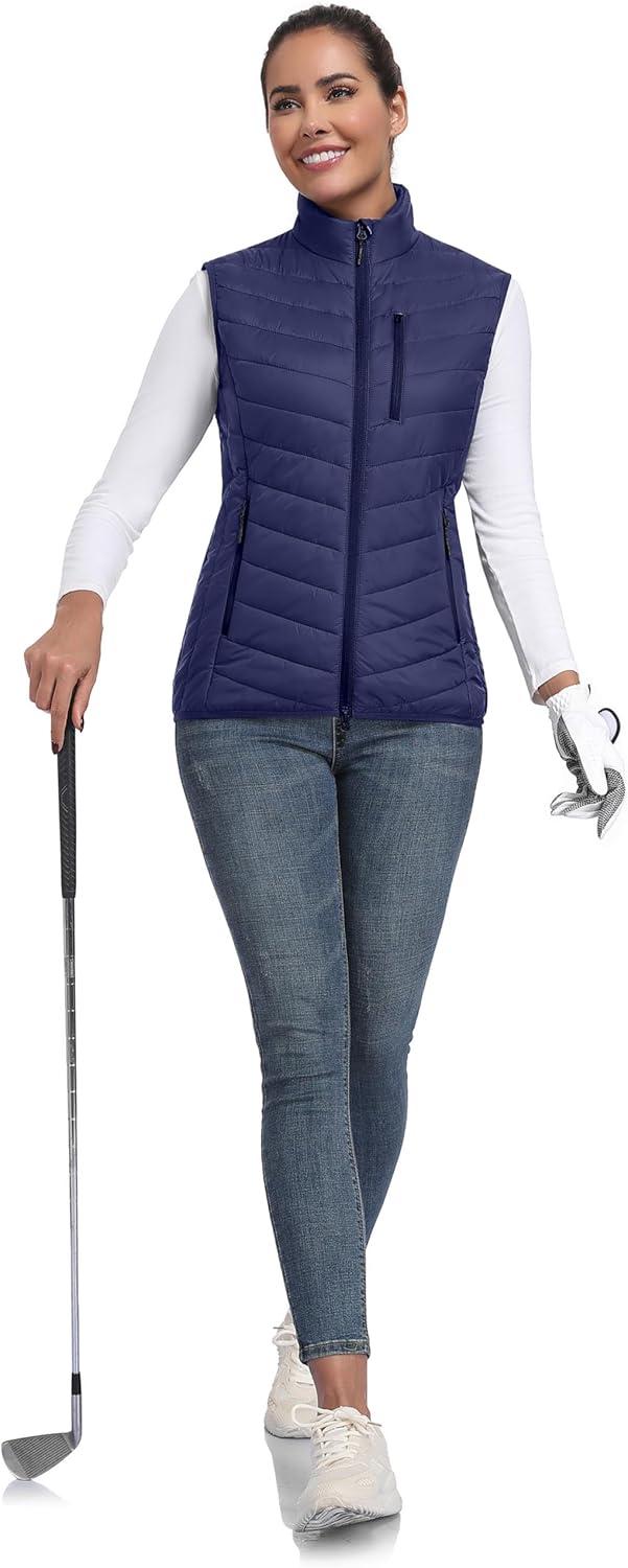 imageLittle Donkey Andy Womens Lightweight Packable Puffer Vest Outerwear Warm Sleeveless Winter Jacket for Golf HikingNavy