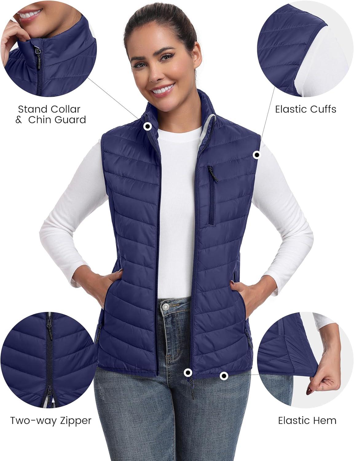 imageLittle Donkey Andy Womens Lightweight Packable Puffer Vest Outerwear Warm Sleeveless Winter Jacket for Golf HikingNavy
