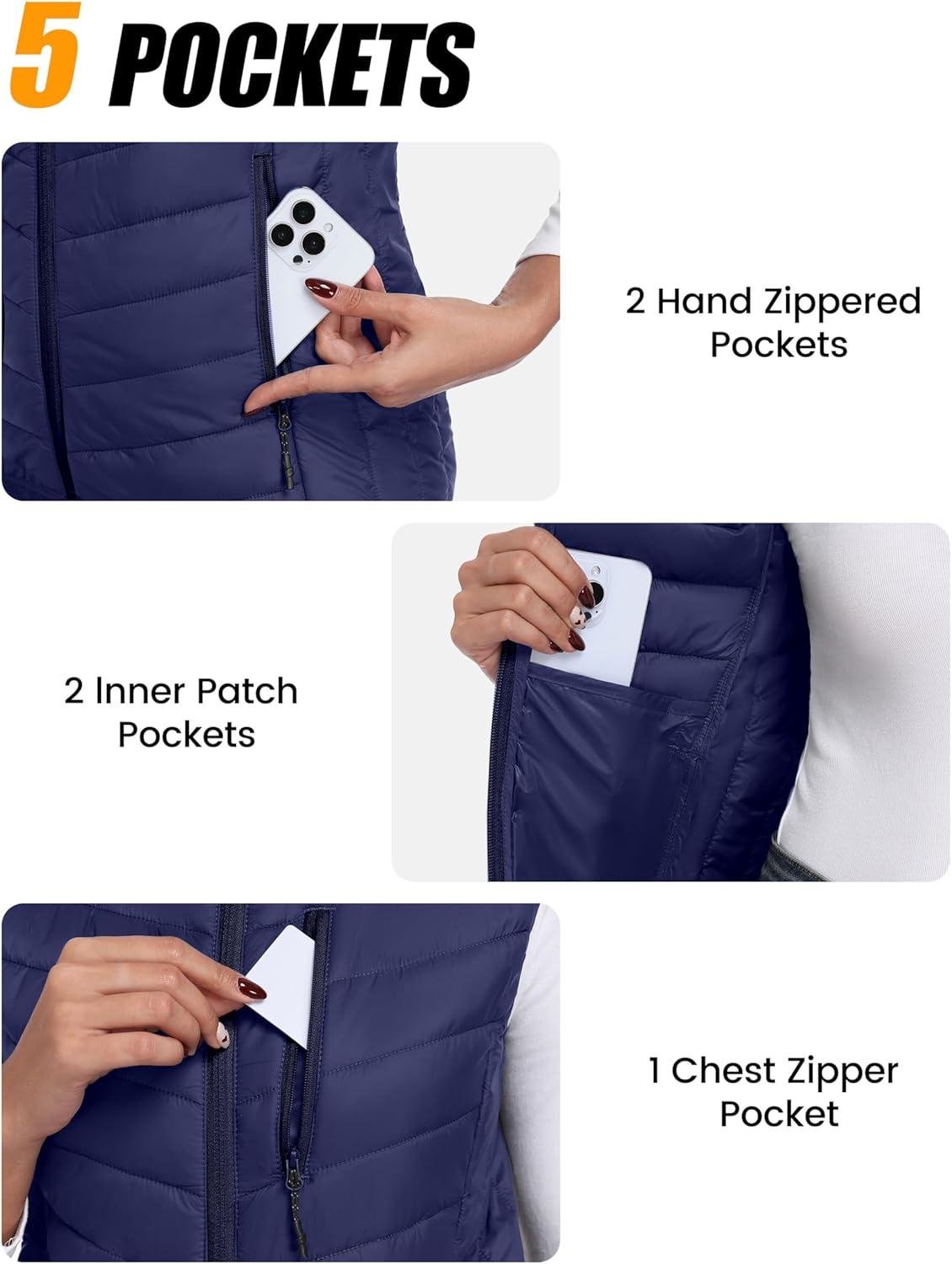 imageLittle Donkey Andy Womens Lightweight Packable Puffer Vest Outerwear Warm Sleeveless Winter Jacket for Golf HikingNavy