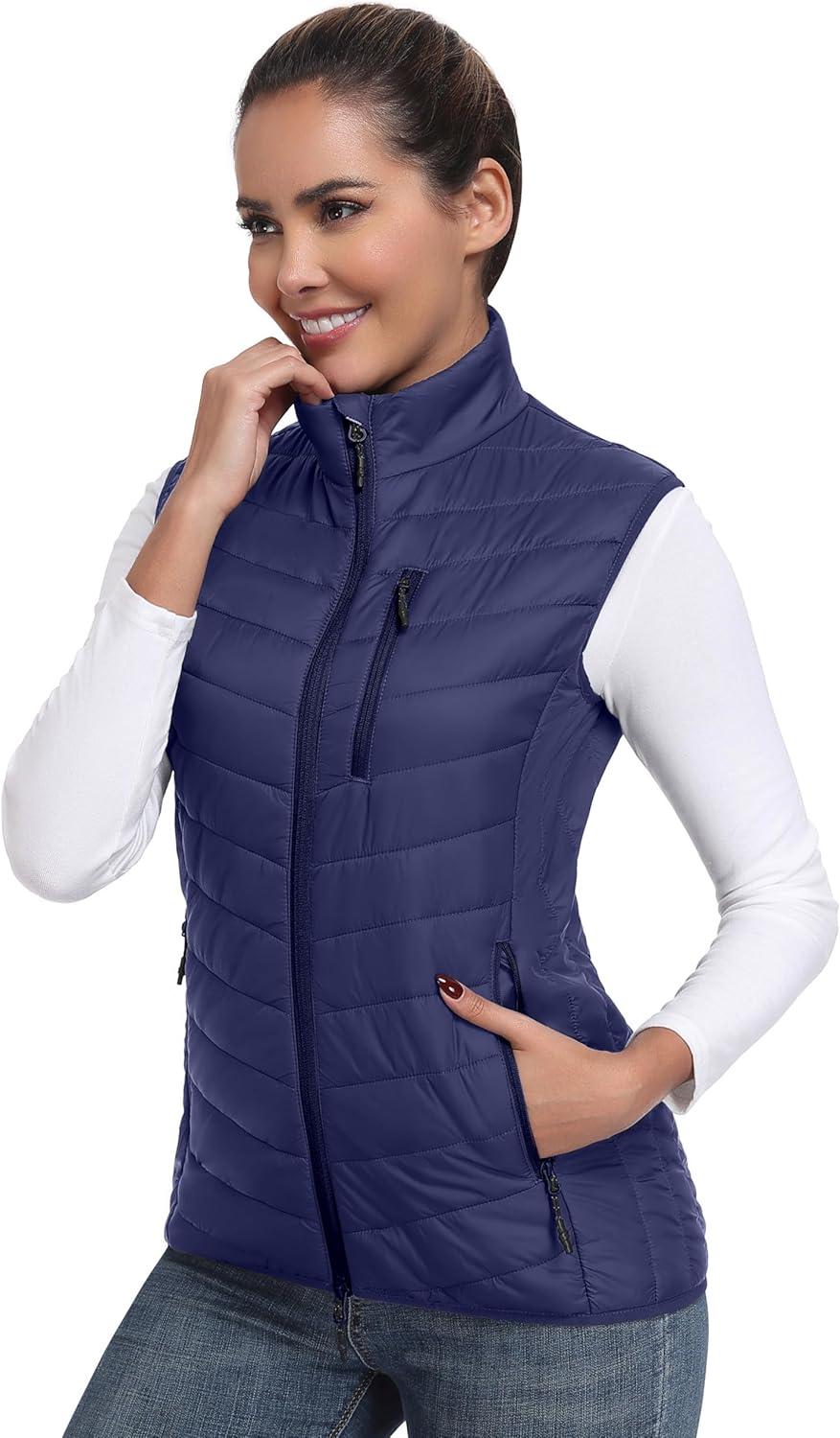 imageLittle Donkey Andy Womens Lightweight Packable Puffer Vest Outerwear Warm Sleeveless Winter Jacket for Golf HikingNavy
