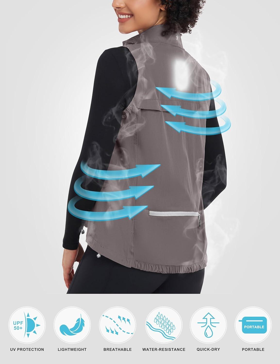imageLittle Donkey Andy Womens Lightweight Quick Dry Vest Windproof Packble Sleeveless Jacket for Cycling Running Grey Large