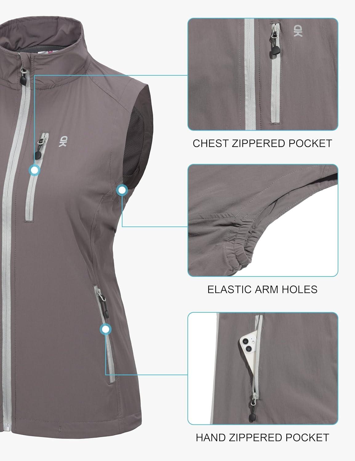 imageLittle Donkey Andy Womens Lightweight Quick Dry Vest Windproof Packble Sleeveless Jacket for Cycling Running Grey Large
