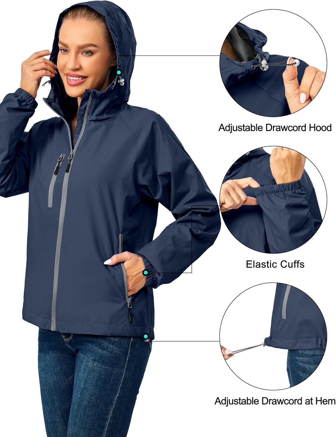 imageLittle Donkey Andy Womens Lightweight Windbreaker Zip Up Windproof Outerwear Jacket for Hiking Travel CyclingDark Blue