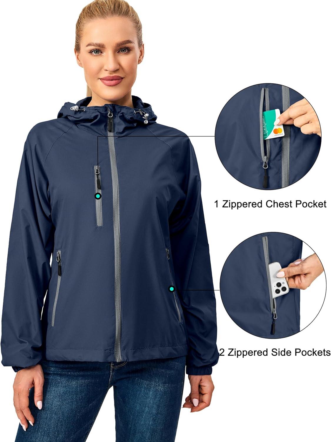 imageLittle Donkey Andy Womens Lightweight Windbreaker Zip Up Windproof Outerwear Jacket for Hiking Travel CyclingDark Blue