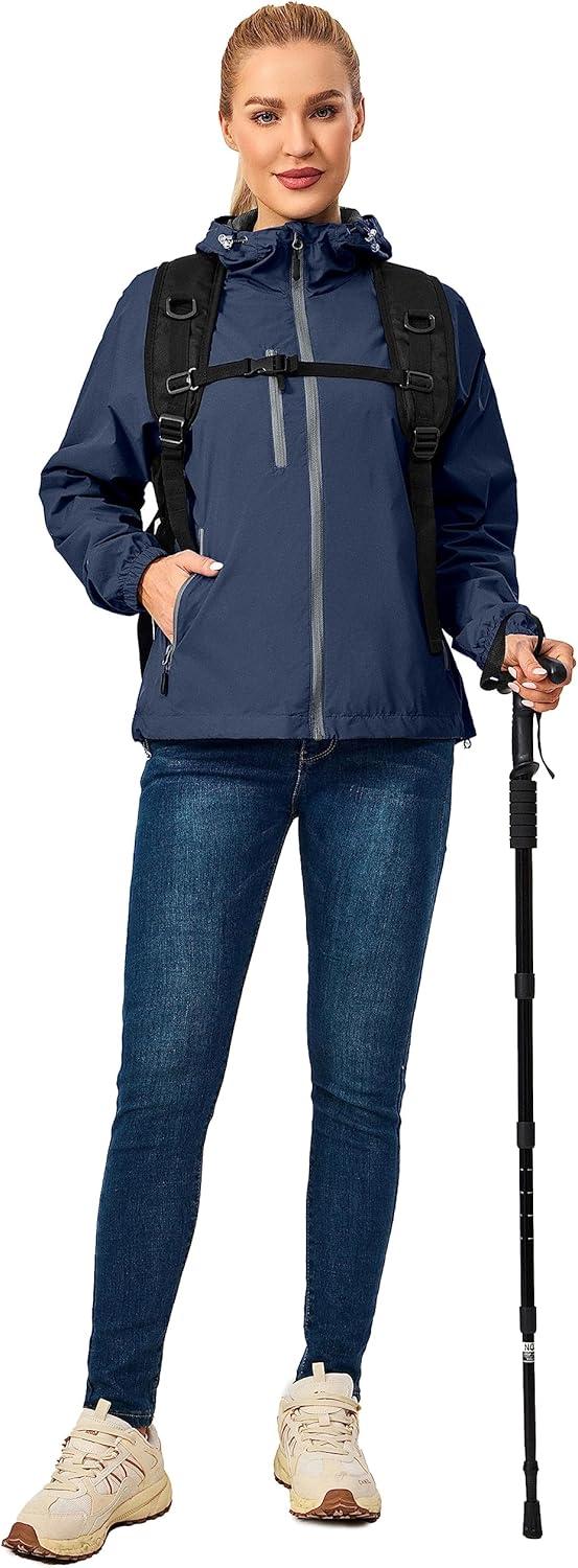 imageLittle Donkey Andy Womens Lightweight Windbreaker Zip Up Windproof Outerwear Jacket for Hiking Travel CyclingDark Blue