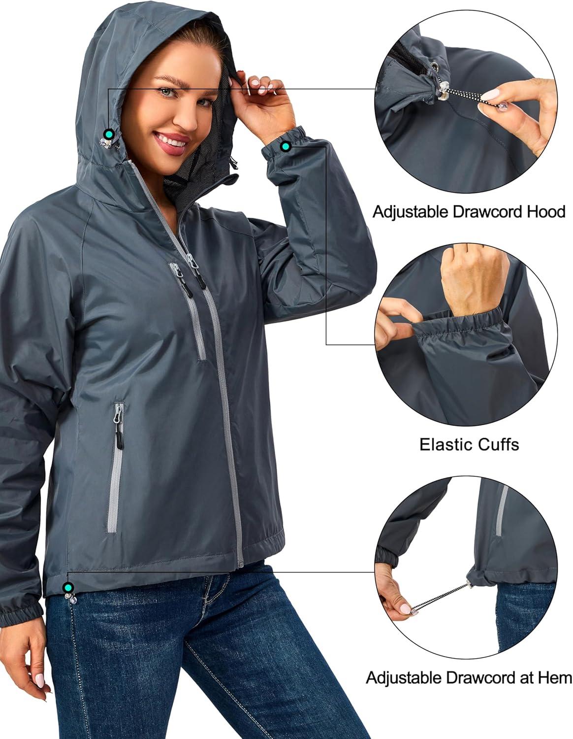 imageLittle Donkey Andy Womens Lightweight Windbreaker Zip Up Windproof Outerwear Jacket for Hiking Travel CyclingSteel Grey
