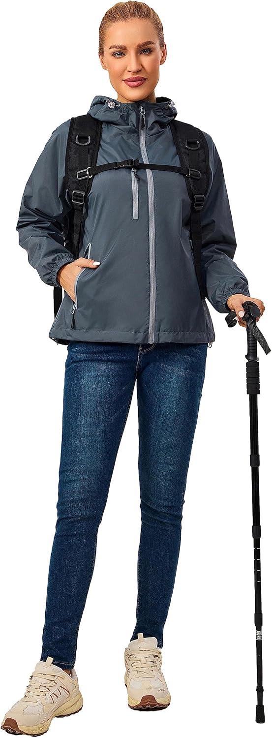 imageLittle Donkey Andy Womens Lightweight Windbreaker Zip Up Windproof Outerwear Jacket for Hiking Travel CyclingSteel Grey