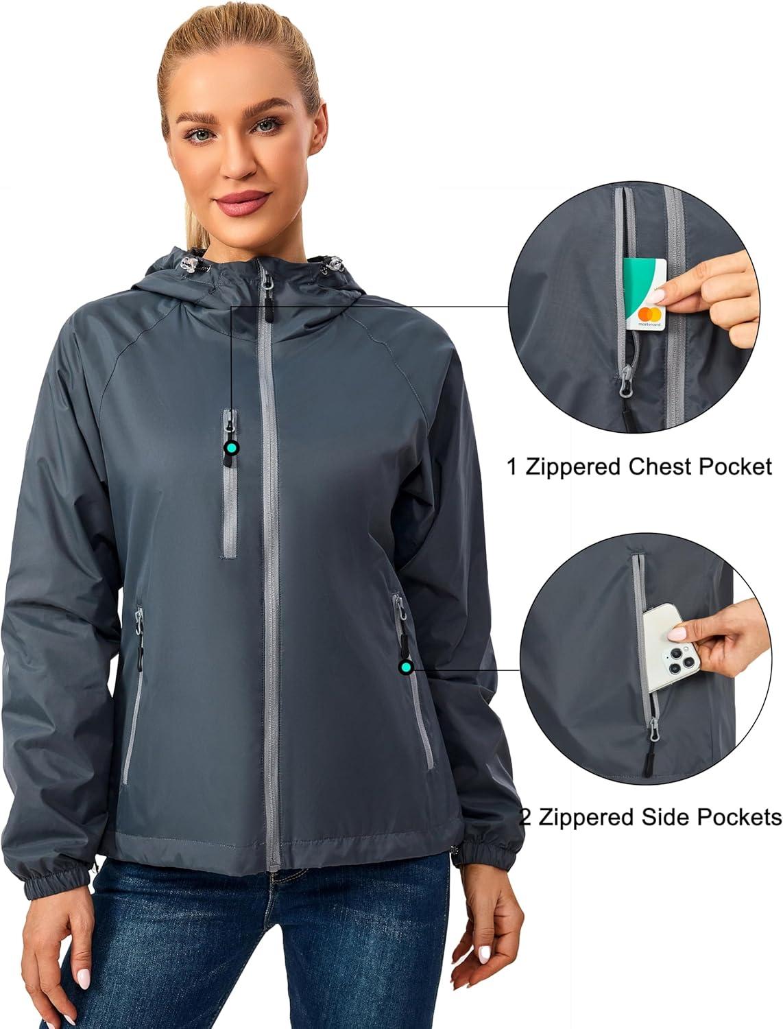 imageLittle Donkey Andy Womens Lightweight Windbreaker Zip Up Windproof Outerwear Jacket for Hiking Travel CyclingSteel Grey