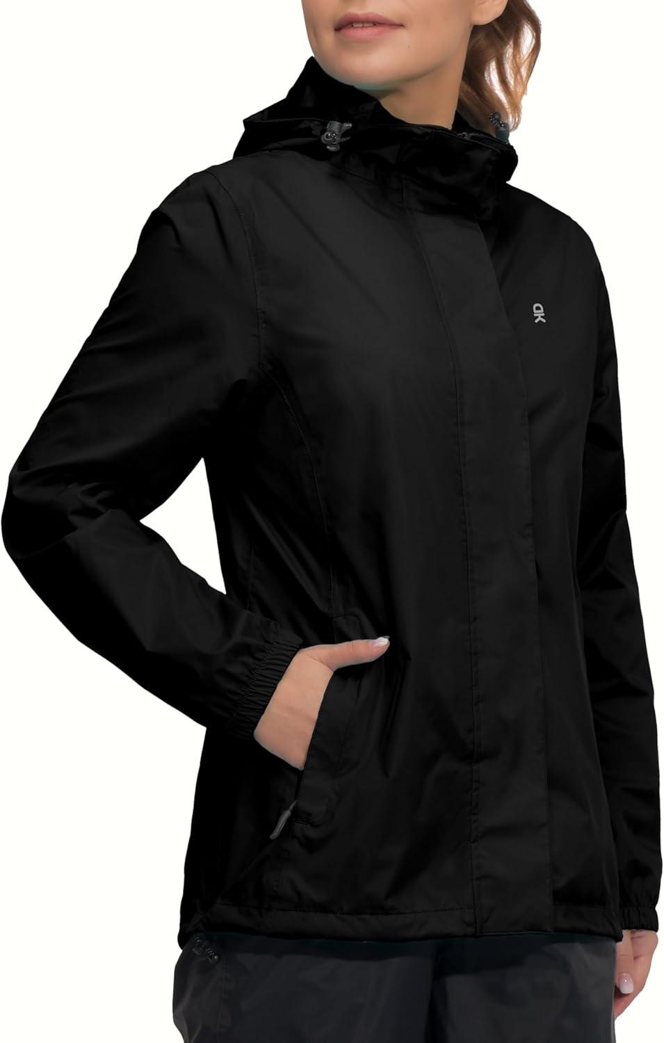imageLittle Donkey Andy Womens Packable Rain Jacket Waterproof Lightweight Rain Coat with Hood for Golf CyclingBlack