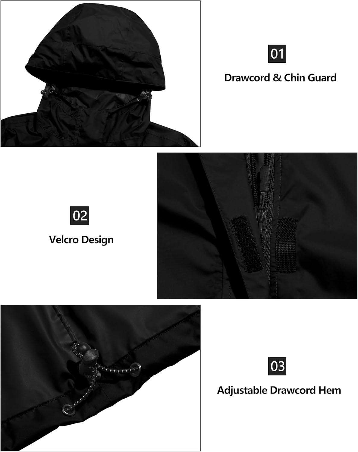 imageLittle Donkey Andy Womens Packable Rain Jacket Waterproof Lightweight Rain Coat with Hood for Golf CyclingBlack