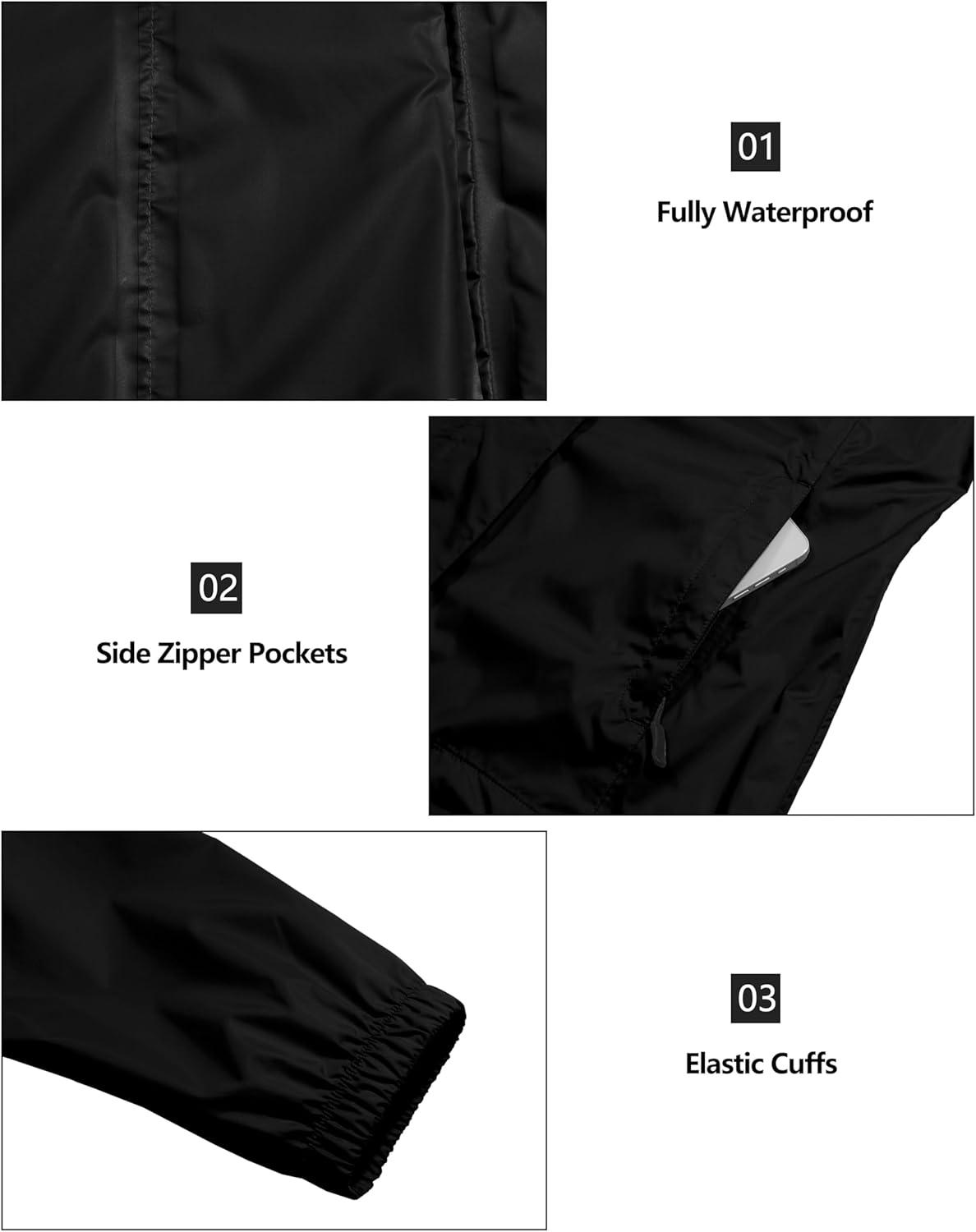 imageLittle Donkey Andy Womens Packable Rain Jacket Waterproof Lightweight Rain Coat with Hood for Golf CyclingBlack