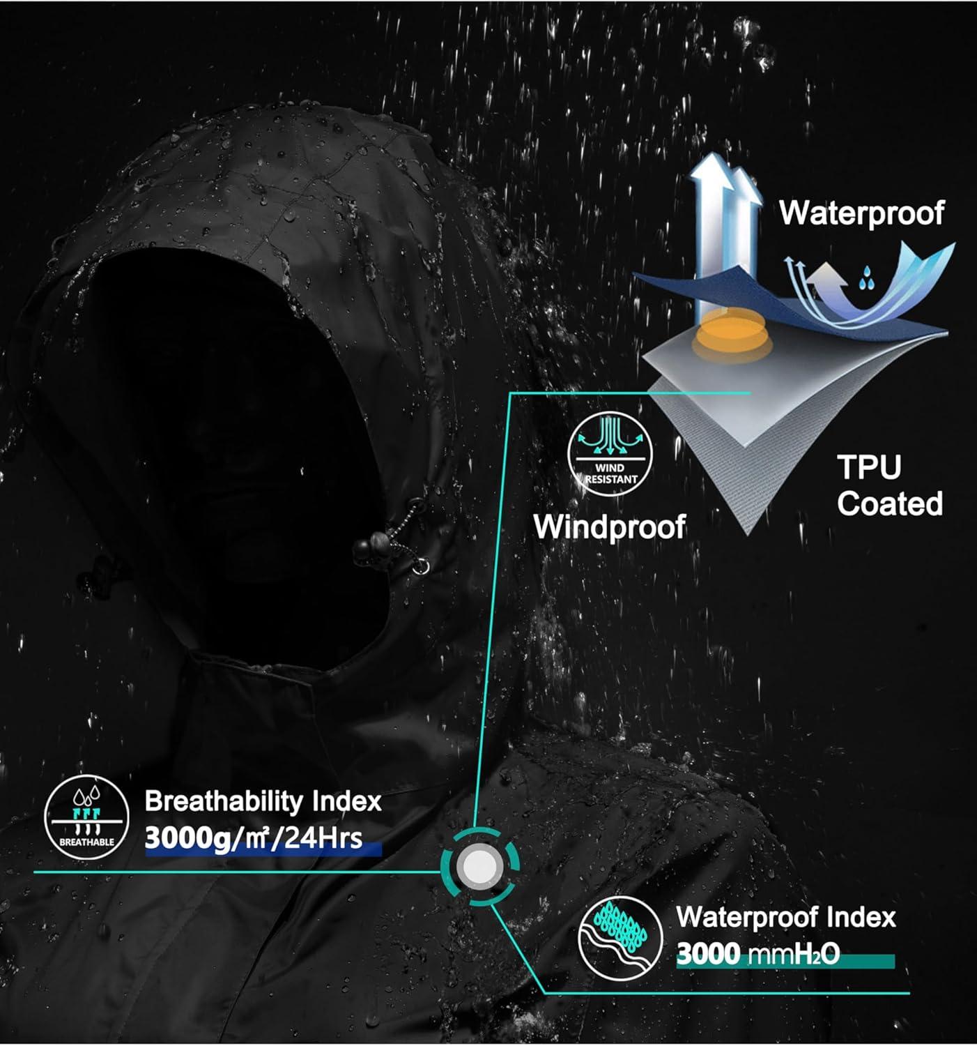 imageLittle Donkey Andy Womens Packable Rain Jacket Waterproof Lightweight Rain Coat with Hood for Golf CyclingBlack