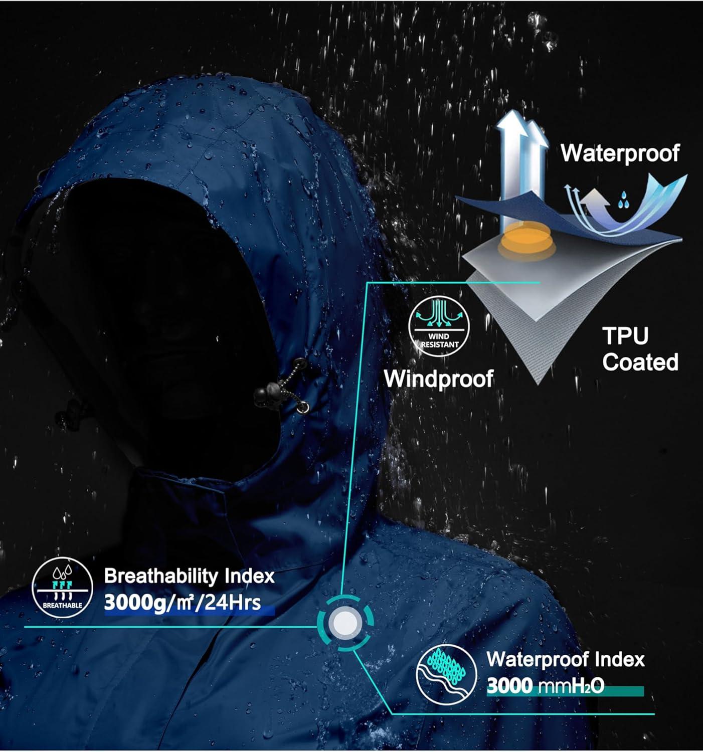 imageLittle Donkey Andy Womens Packable Rain Jacket Waterproof Lightweight Rain Coat with Hood for Golf CyclingClassic Blue