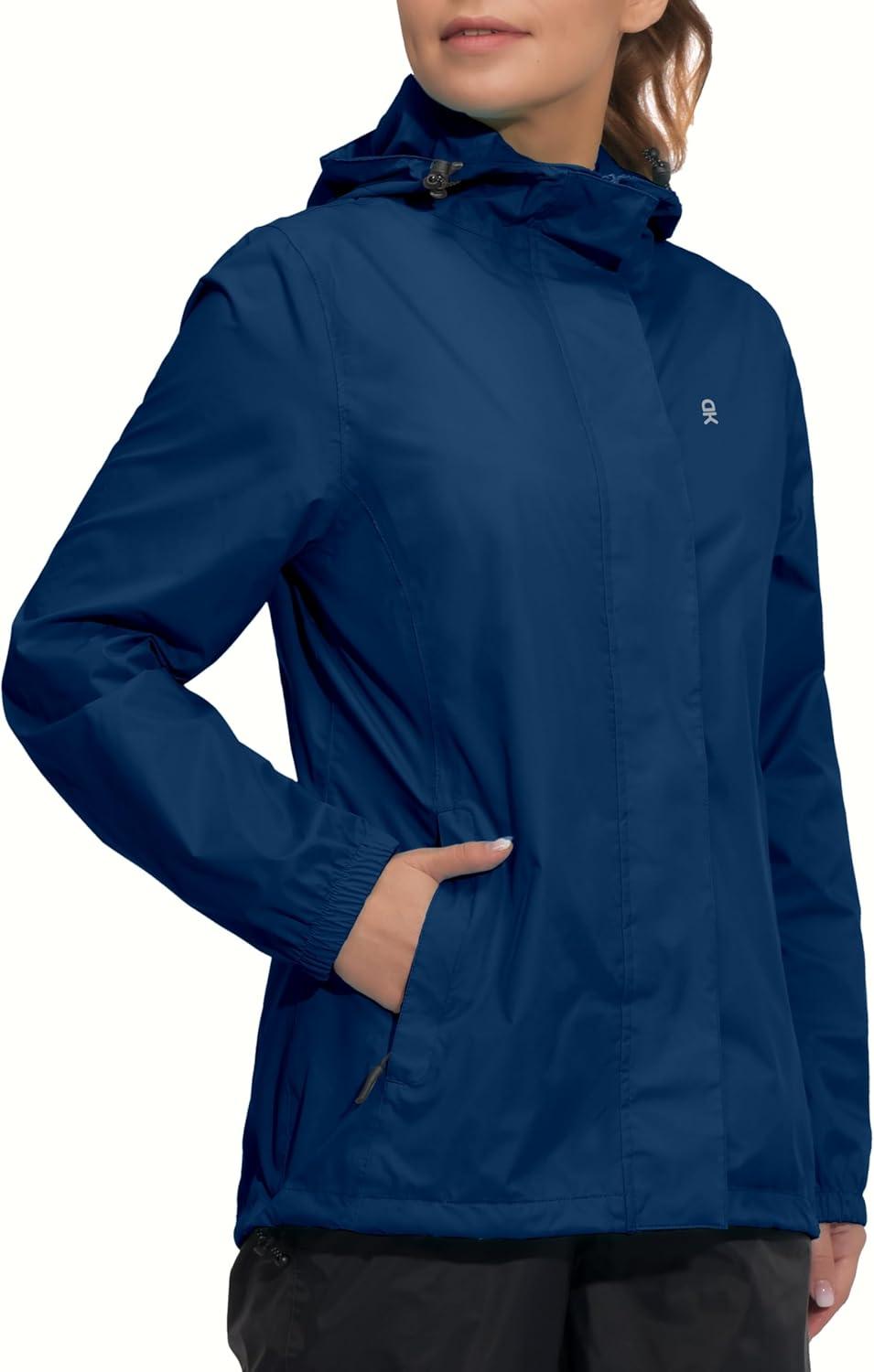 imageLittle Donkey Andy Womens Packable Rain Jacket Waterproof Lightweight Rain Coat with Hood for Golf CyclingClassic Blue