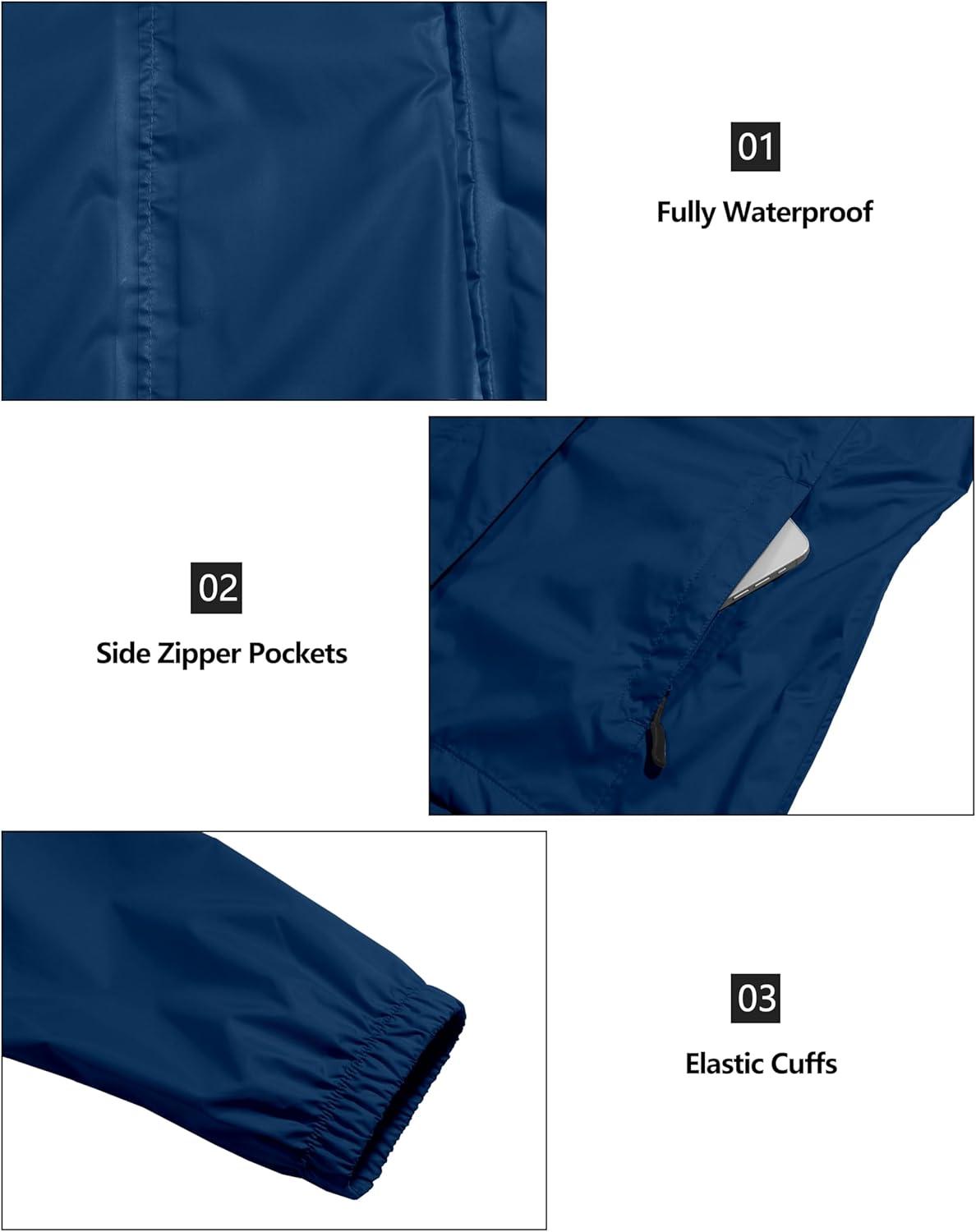 imageLittle Donkey Andy Womens Packable Rain Jacket Waterproof Lightweight Rain Coat with Hood for Golf CyclingClassic Blue