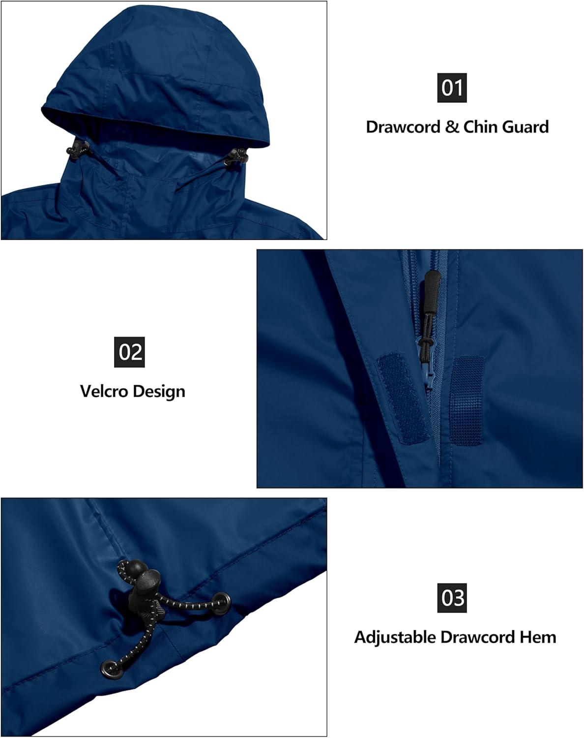 imageLittle Donkey Andy Womens Packable Rain Jacket Waterproof Lightweight Rain Coat with Hood for Golf CyclingClassic Blue