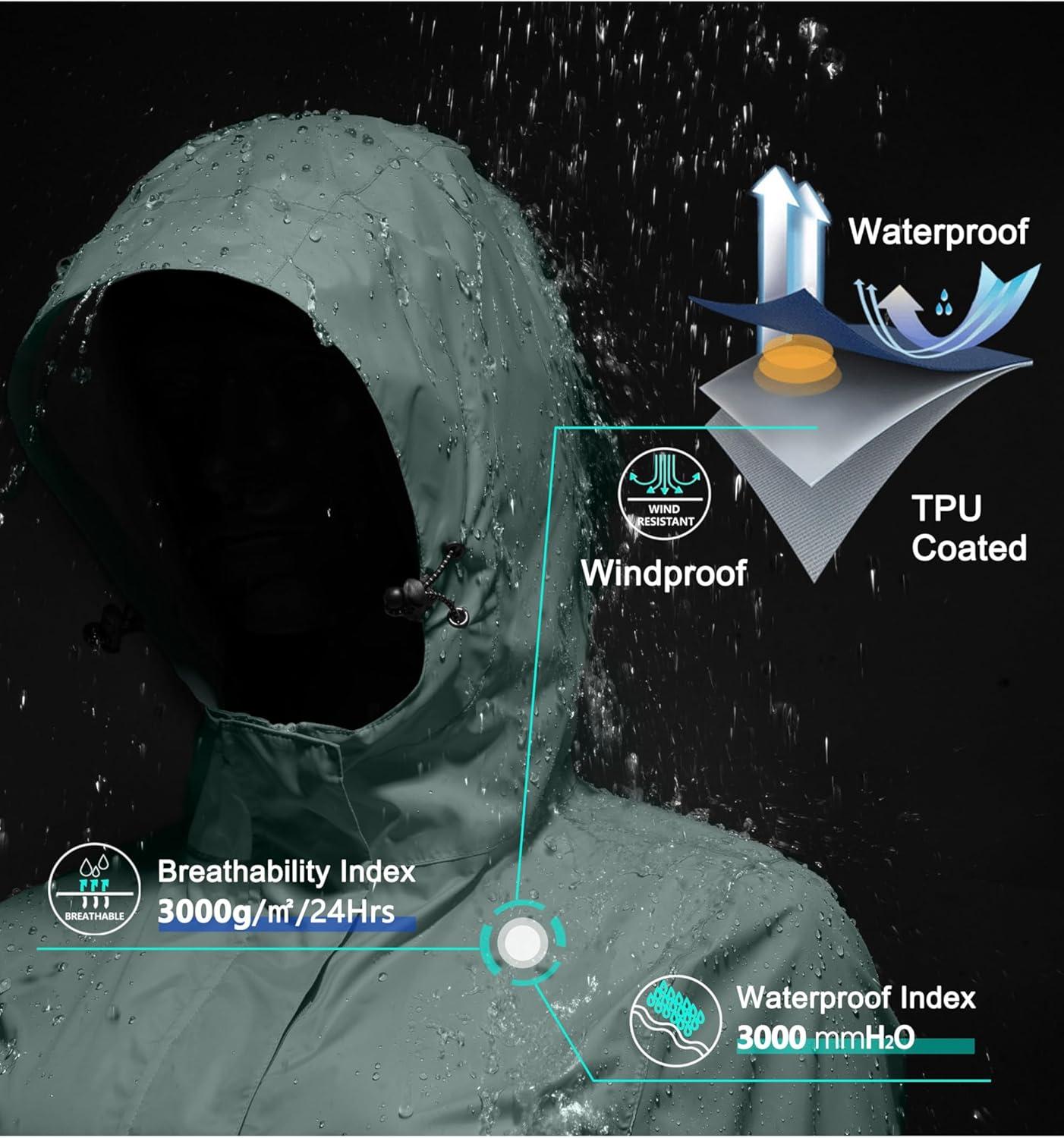 imageLittle Donkey Andy Womens Packable Rain Jacket Waterproof Lightweight Rain Coat with Hood for Golf CyclingPale Aqua