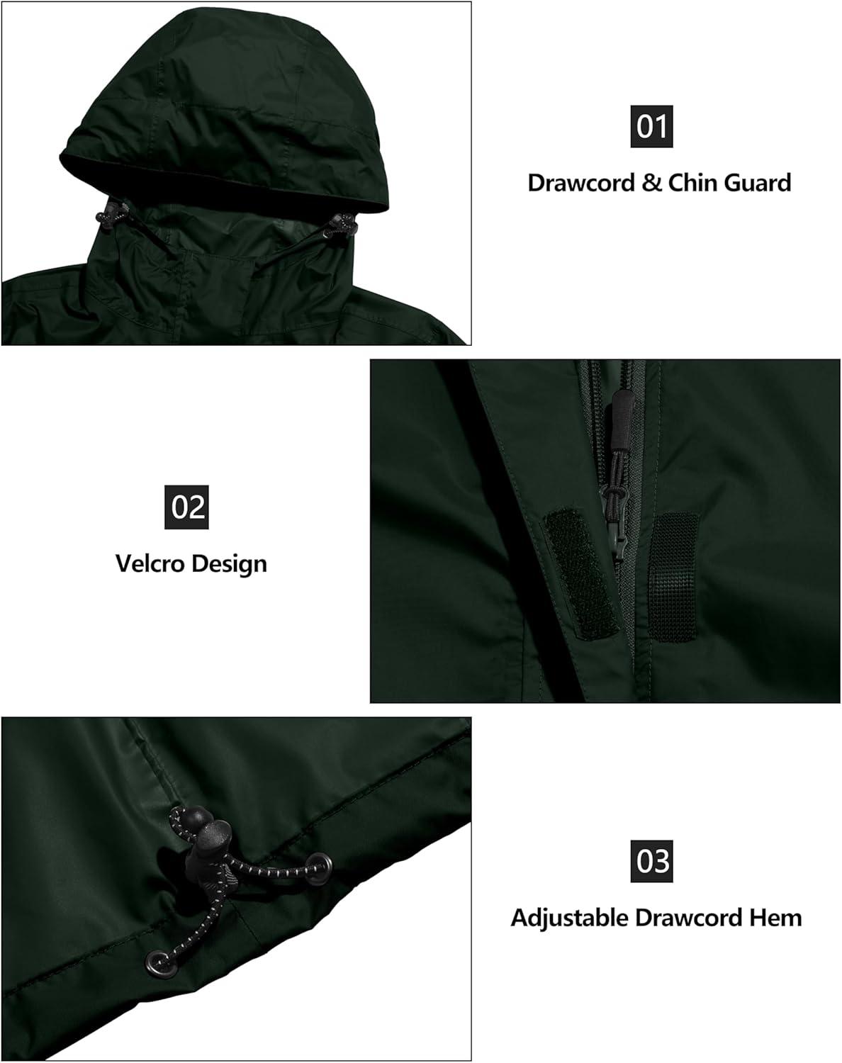 imageLittle Donkey Andy Womens Packable Rain Jacket Waterproof Lightweight Rain Coat with Hood for Golf CyclingRifle Green