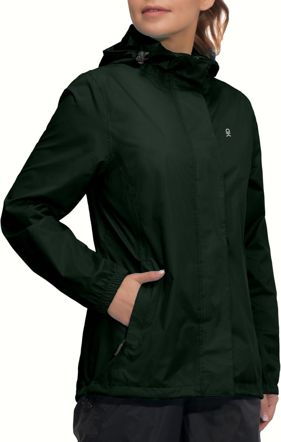 imageLittle Donkey Andy Womens Packable Rain Jacket Waterproof Lightweight Rain Coat with Hood for Golf CyclingRifle Green