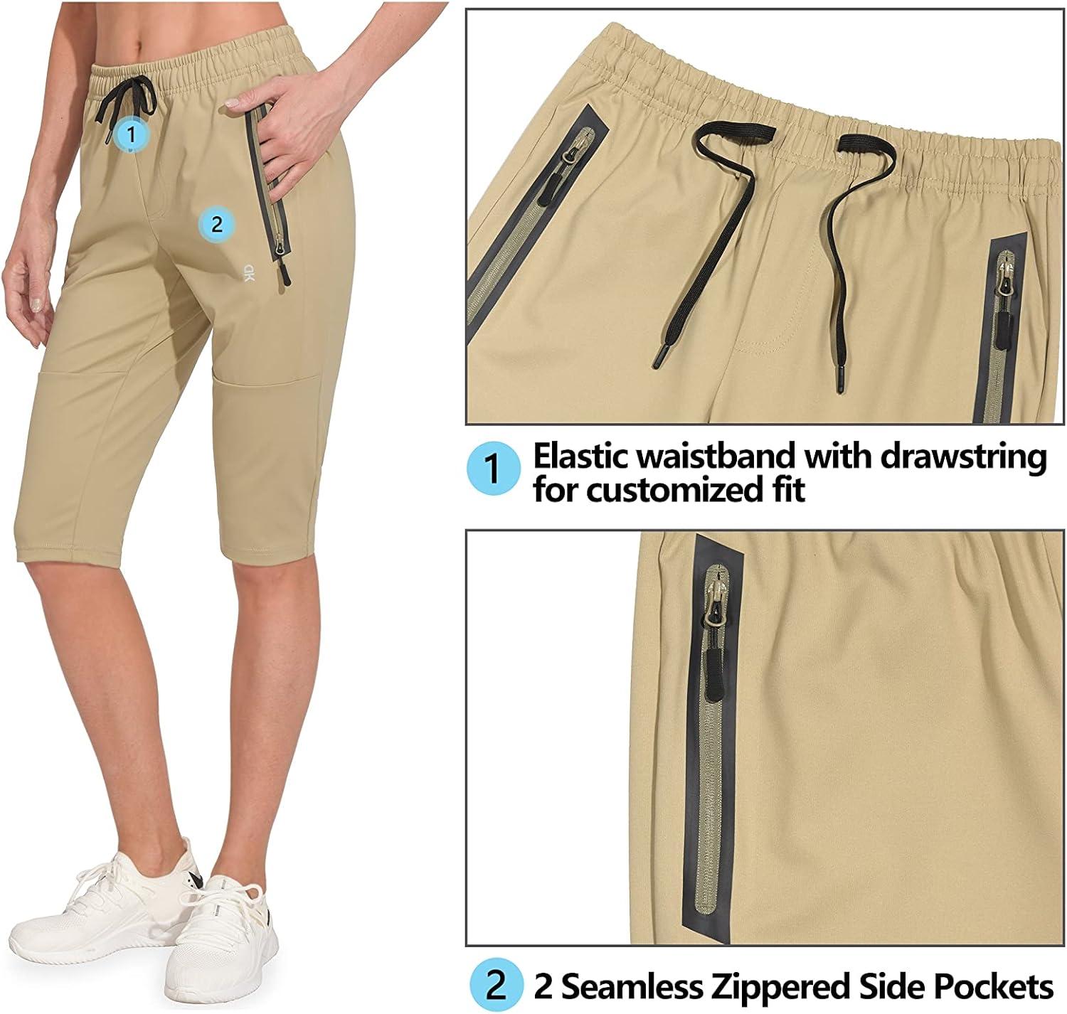 imageLittle Donkey Andy Womens Quick Dry Cool Capri Pants with Stretch Drawstring Summer Hiking Running Shorts