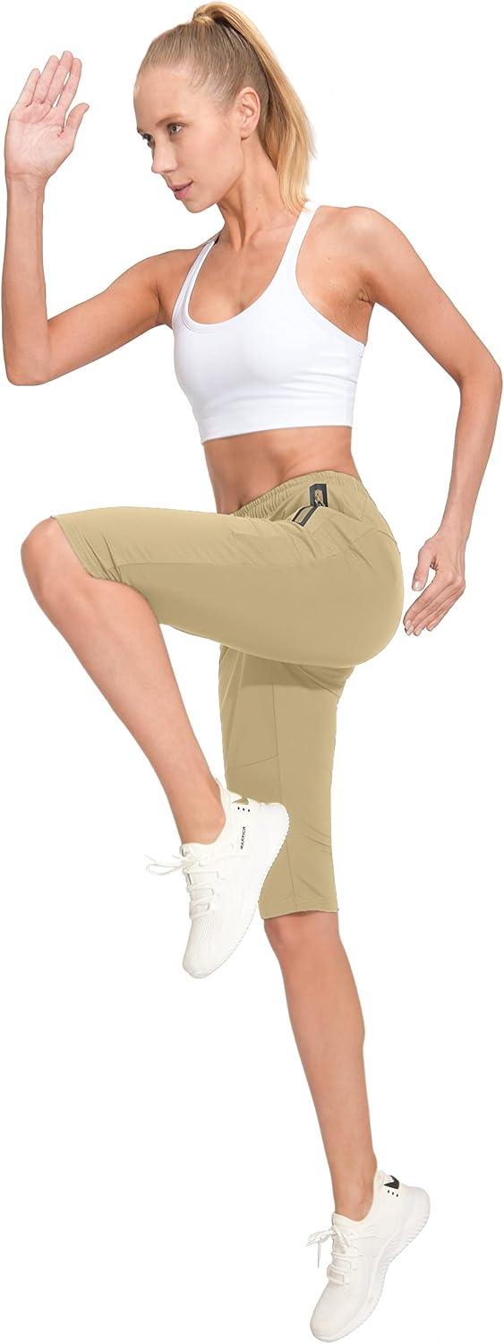 imageLittle Donkey Andy Womens Quick Dry Cool Capri Pants with Stretch Drawstring Summer Hiking Running Shorts