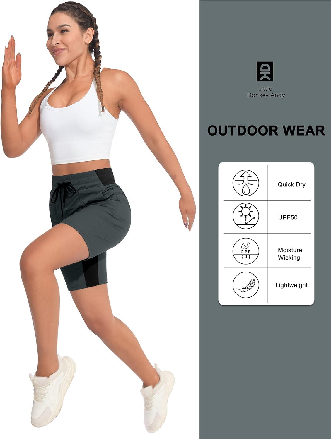 imageLittle Donkey Andy Womens Quick Dry Hiking Bermuda Shorts Stretch Golf Shorts Elastic Waist with DrawstringBlack Sand