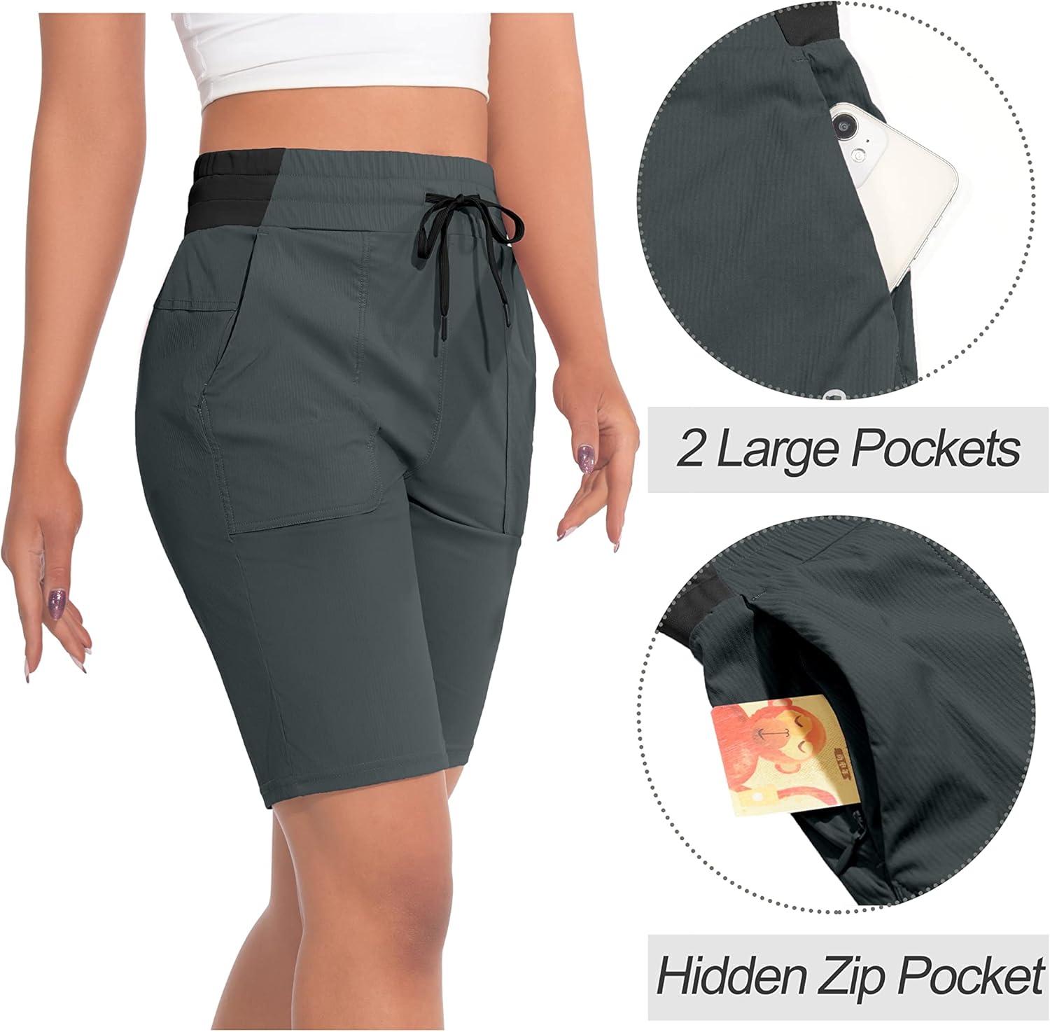 imageLittle Donkey Andy Womens Quick Dry Hiking Bermuda Shorts Stretch Golf Shorts Elastic Waist with DrawstringBlack Sand