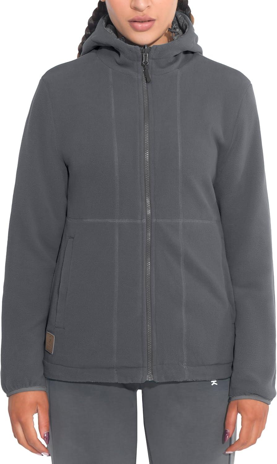 imageLittle Donkey Andy Womens Reversible Long Fleece Jacket Full Zip Polar Fleece Hoodie Lightweight Soft Warm Winter CoatDark Grey HeatherGranite Gray