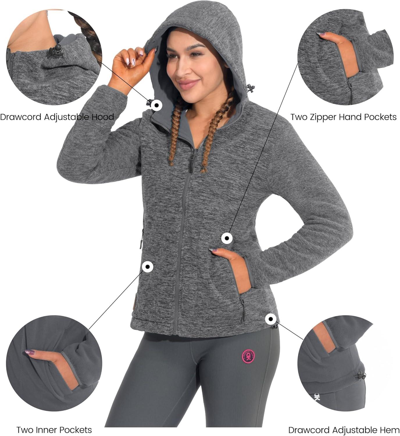 imageLittle Donkey Andy Womens Reversible Long Fleece Jacket Full Zip Polar Fleece Hoodie Lightweight Soft Warm Winter CoatDark Grey HeatherGranite Gray
