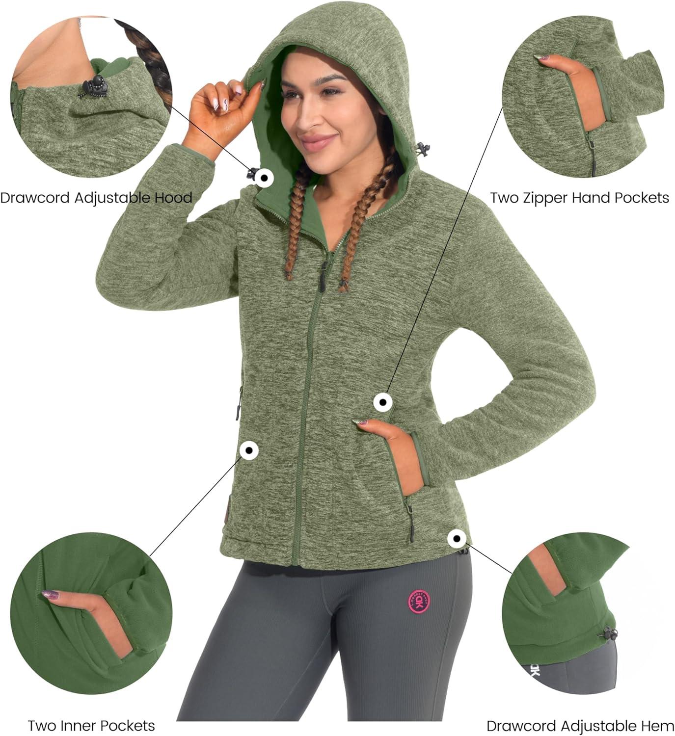imageLittle Donkey Andy Womens Reversible Long Fleece Jacket Full Zip Polar Fleece Hoodie Lightweight Soft Warm Winter CoatOlive HeatherOlive