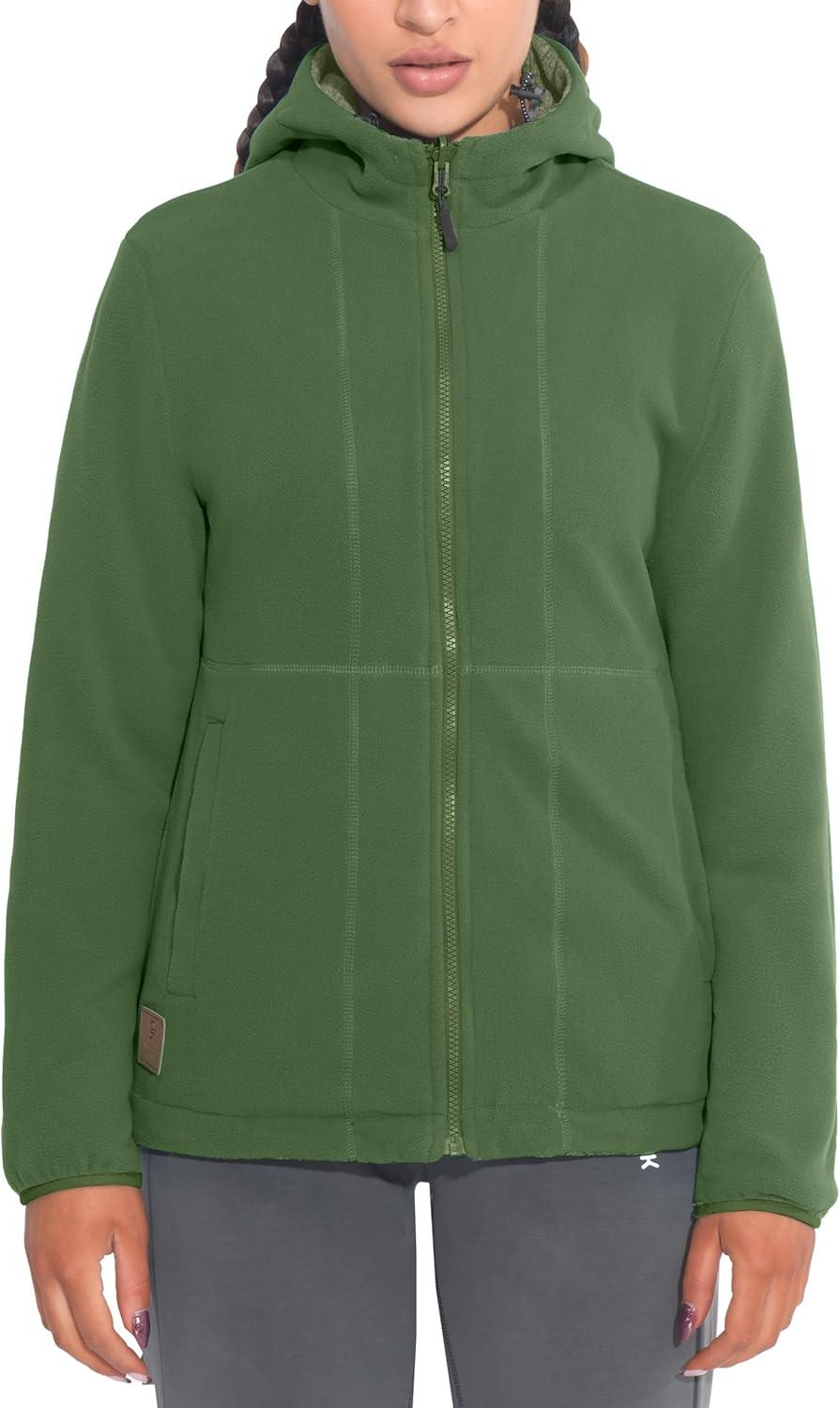 imageLittle Donkey Andy Womens Reversible Long Fleece Jacket Full Zip Polar Fleece Hoodie Lightweight Soft Warm Winter CoatOlive HeatherOlive