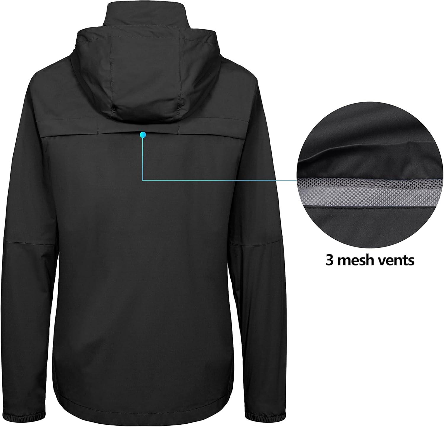 imageLittle Donkey Andy Womens Waterproof Cyling Jackets Rain Running Coats Lightweight Windproof PackableUpgraded Black