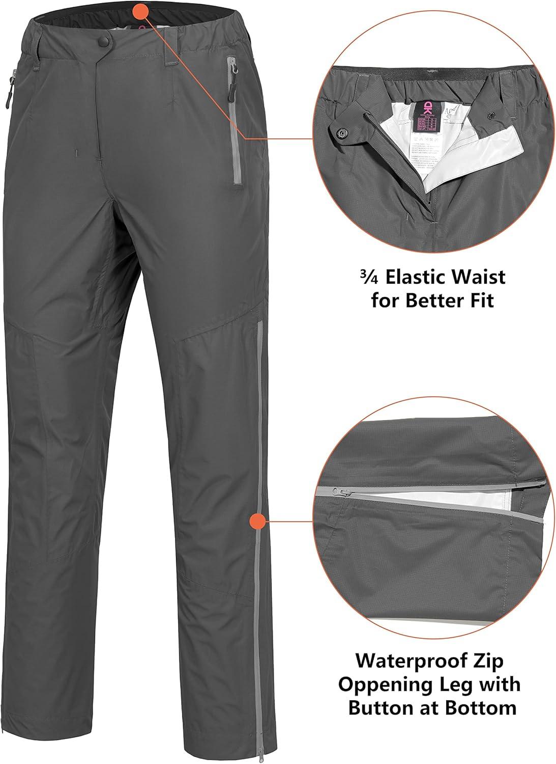 imageLittle Donkey Andy Womens Waterproof Lightweight Rain Pants Rainproof Overpants Hiking Golf OutdoorGrey